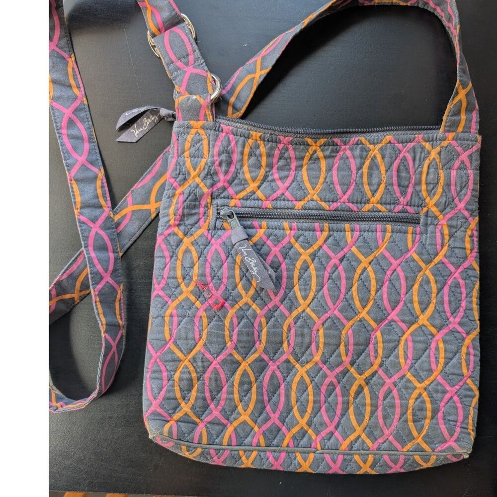 Vera Bradley Hipster Crossbody Bag Jazzy Swirls Gray Pink Quilted Cotton Purse